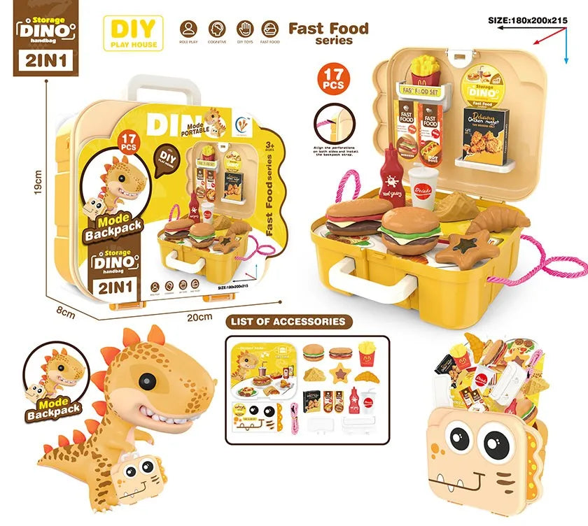 KTX-449171 Dinosaur Backpack Pretend Play Makeup and Dressing Kit for Kids Ages 2-13