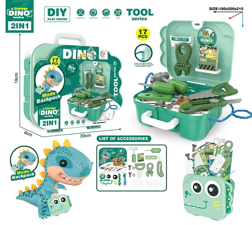 KTX-449171 Dinosaur Backpack Pretend Play Makeup and Dressing Kit for Kids Ages 2-13