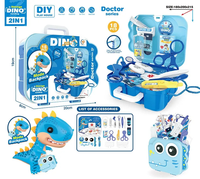 KTX-449171 Dinosaur Backpack Pretend Play Makeup and Dressing Kit for Kids Ages 2-13