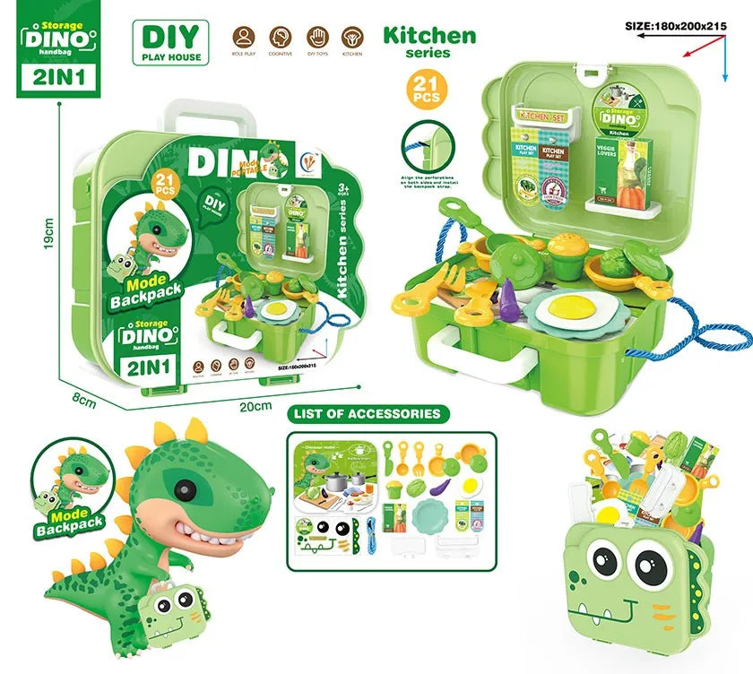 KTX-449171 Dinosaur Backpack Pretend Play Makeup and Dressing Kit for Kids Ages 2-13