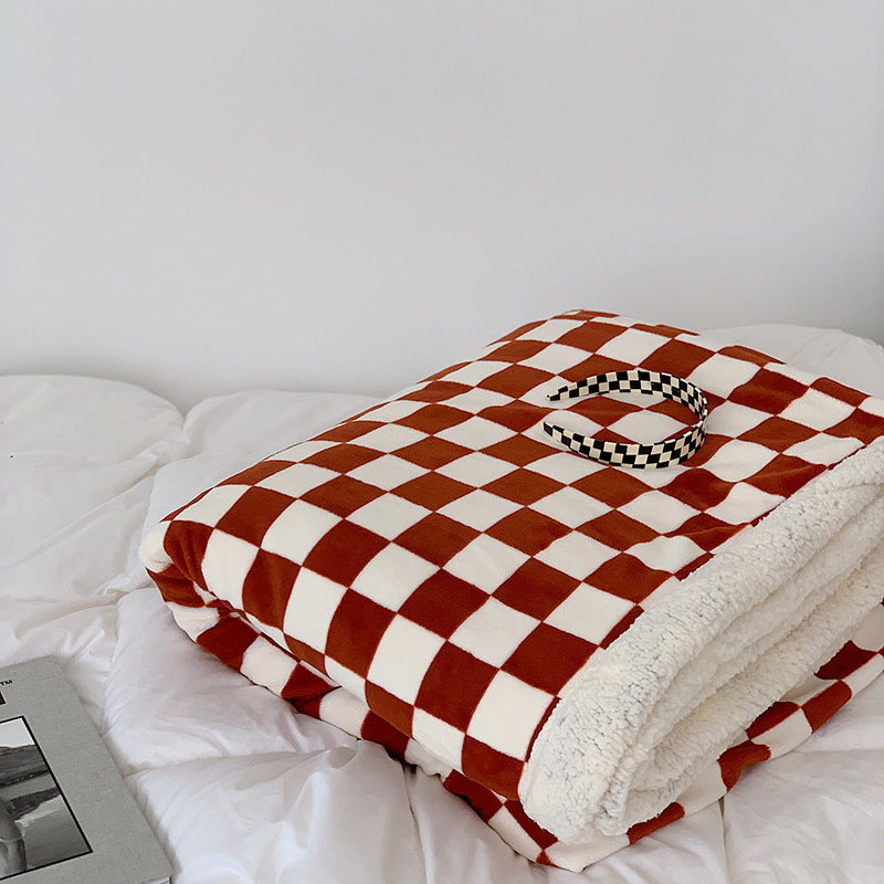KTX-449811 Nordic Style Thickened Checkerboard Fleece Blanket in Multiple Sizes