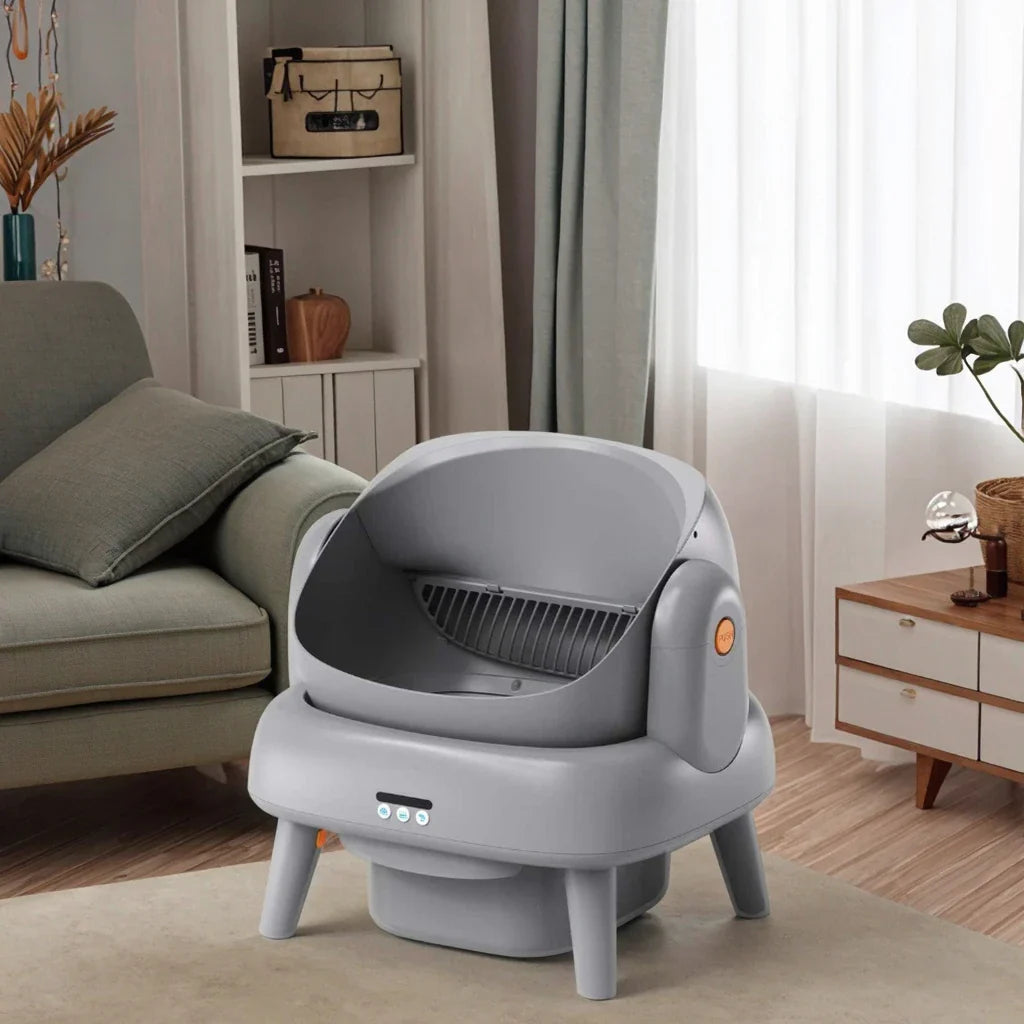 KTX-449939 Automatic Self-Cleaning Waterproof Cat Litter Box with App Control - Stainless Steel, Large Capacity, Oval Shape
