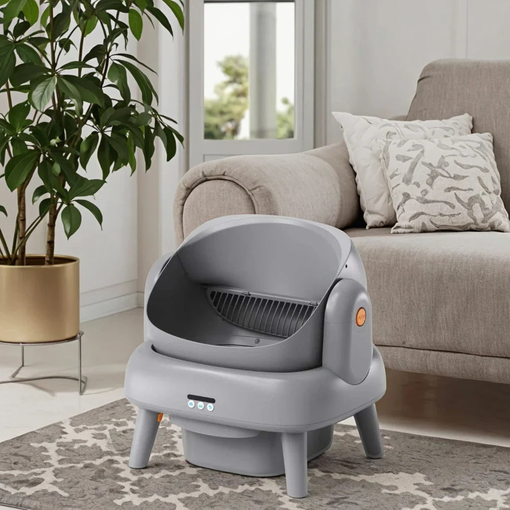 KTX-449939 Automatic Self-Cleaning Waterproof Cat Litter Box with App Control - Stainless Steel, Large Capacity, Oval Shape