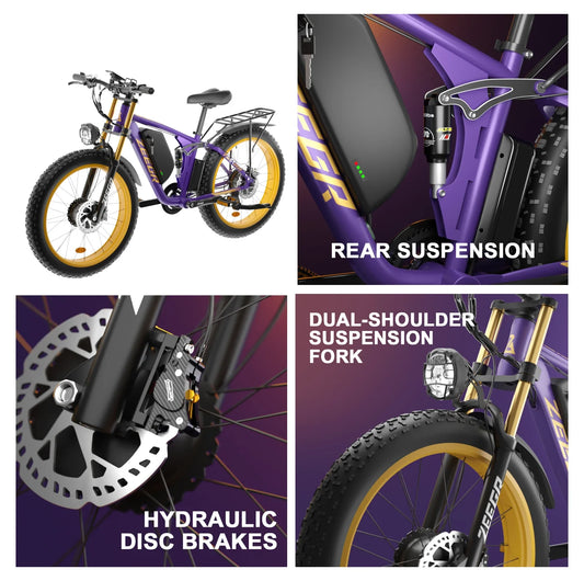 KTX-450195 Electric Mountain Bike with 2000W Motor, 48V 22.4Ah Battery, 7-Speed Gears, Hydraulic Disc Brakes, 26" Fat Tires