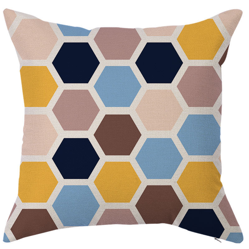 KTX-450451 Geometric Linen Pillow Cover - Modern Style, 45x45cm, Various Colors Available
