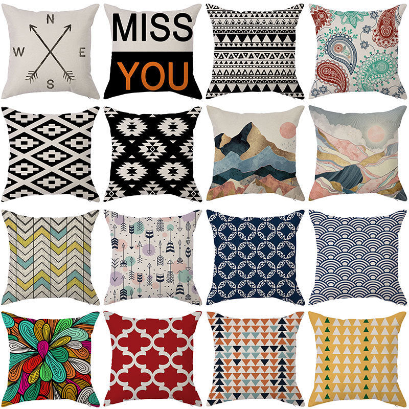 KTX-450451 Geometric Linen Pillow Cover - Modern Style, 45x45cm, Various Colors Available