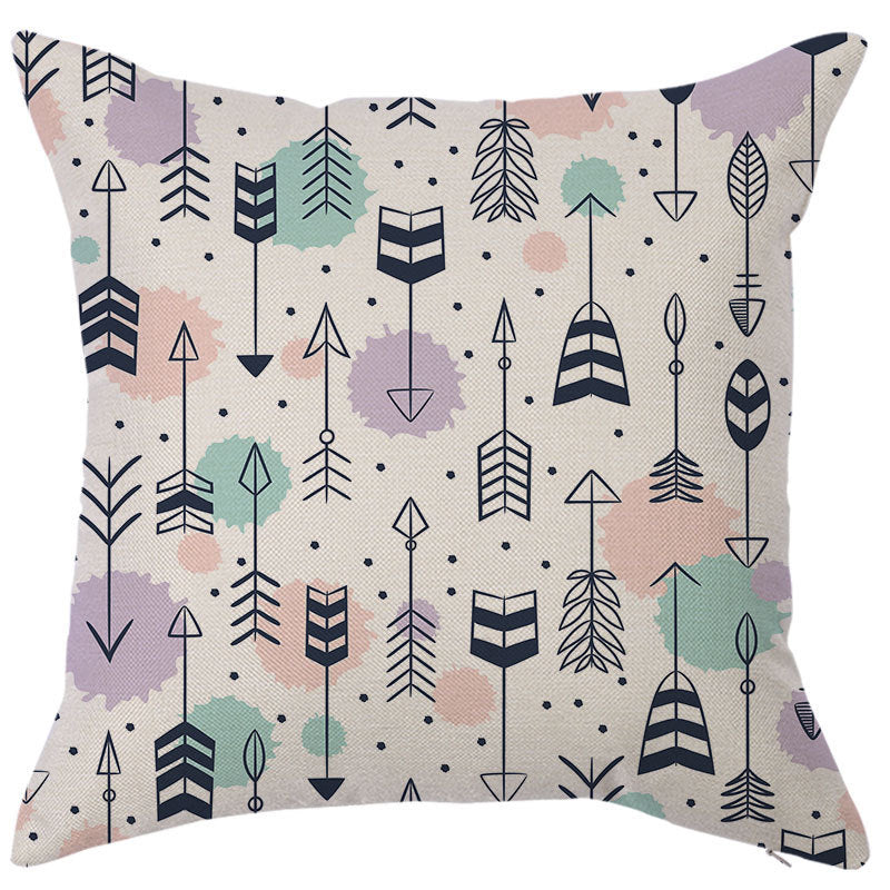 KTX-450451 Geometric Linen Pillow Cover - Modern Style, 45x45cm, Various Colors Available