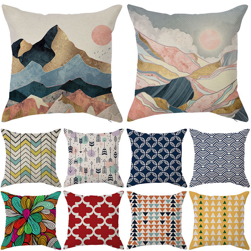KTX-450451 Geometric Linen Pillow Cover - Modern Style, 45x45cm, Various Colors Available