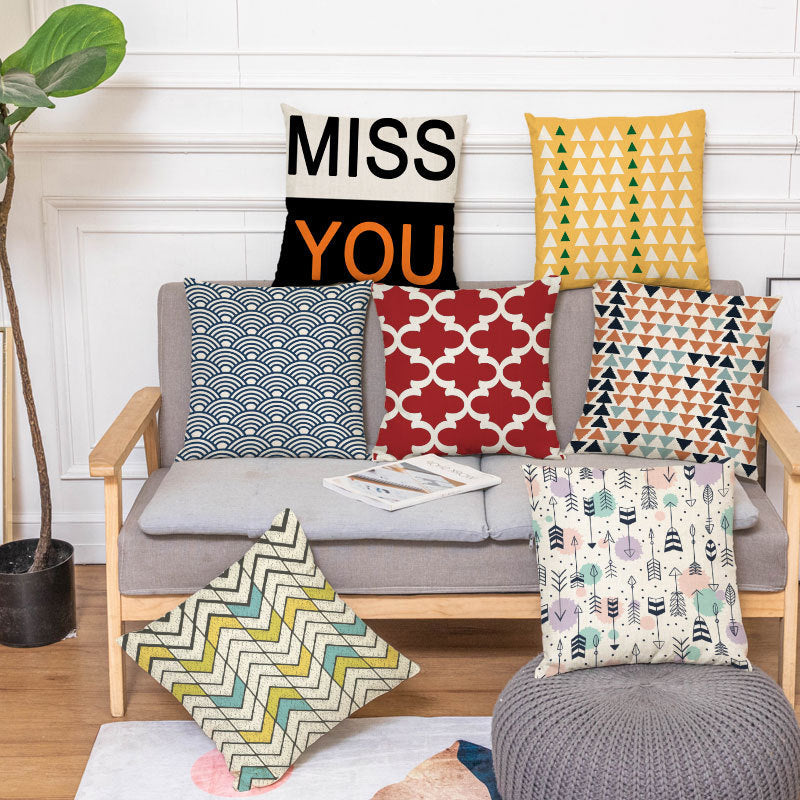 KTX-450451 Geometric Linen Pillow Cover - Modern Style, 45x45cm, Various Colors Available