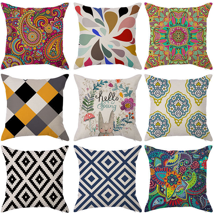 KTX-450451 Geometric Linen Pillow Cover - Modern Style, 45x45cm, Various Colors Available