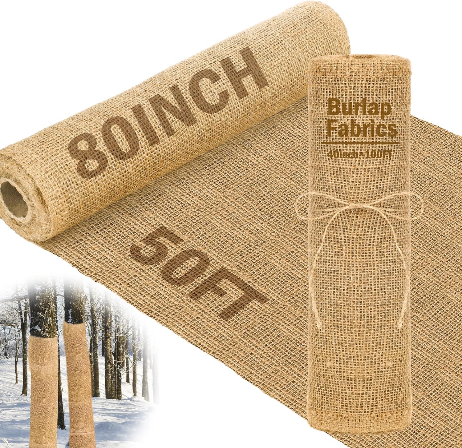 KTX-450835 Natural Jute Burlap Roll 40 x 72 Inches for Garden Tree Wrap and Plant Protection
