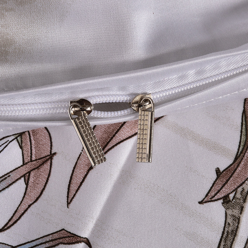 KTX-450963 Elegant Cotton Satin Plant Print Duvet Cover Set with Pillowcases - Available for Various Bed Sizes