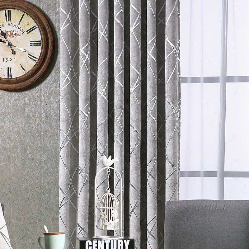 KTX-451347 Chenille Blackout Curtains for Modern Living Room and Bedroom - Water Cube Gray, Beige, Coffee