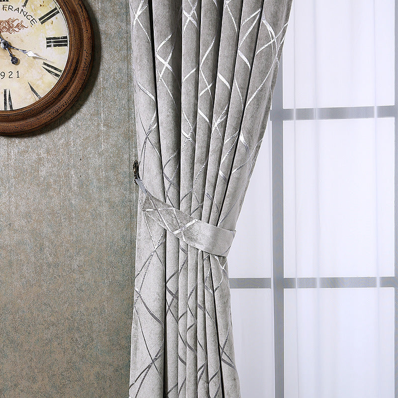 KTX-451347 Chenille Blackout Curtains for Modern Living Room and Bedroom - Water Cube Gray, Beige, Coffee