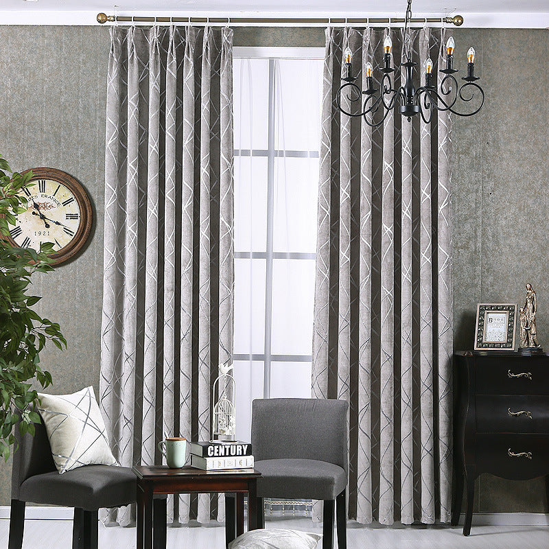 KTX-451347 Chenille Blackout Curtains for Modern Living Room and Bedroom - Water Cube Gray, Beige, Coffee