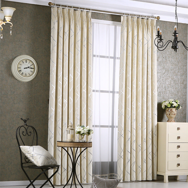 KTX-451347 Chenille Blackout Curtains for Modern Living Room and Bedroom - Water Cube Gray, Beige, Coffee