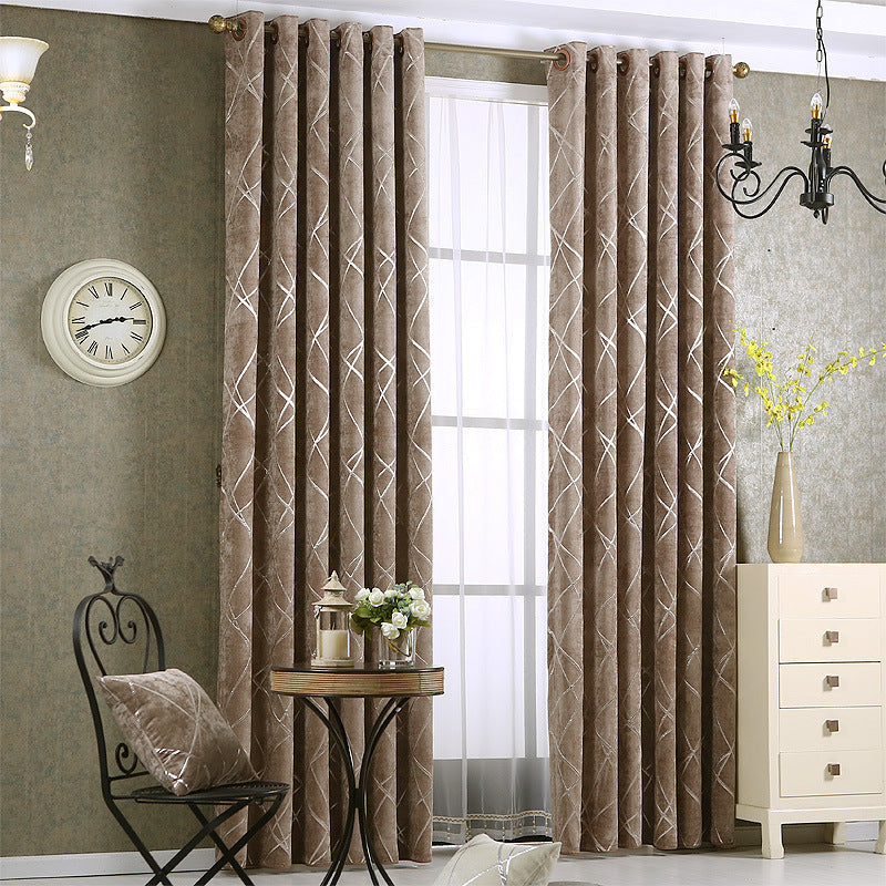 KTX-451347 Chenille Blackout Curtains for Modern Living Room and Bedroom - Water Cube Gray, Beige, Coffee