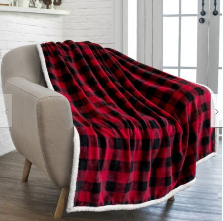 KTX-452115 Cozy Red Plaid Flannel Wool Blanket for Autumn and Winter, 150x130 cm or 150x200 cm