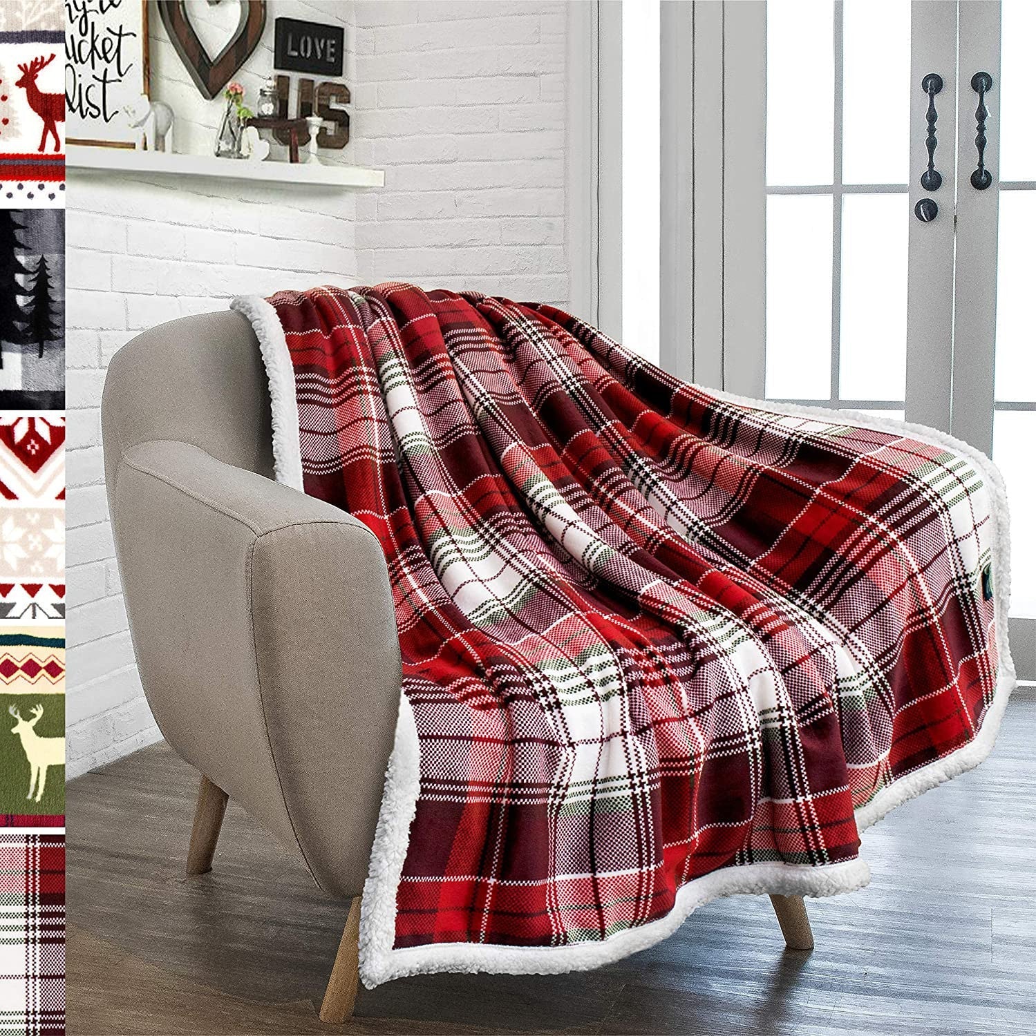 KTX-452115 Cozy Red Plaid Flannel Wool Blanket for Autumn and Winter, 150x130 cm or 150x200 cm