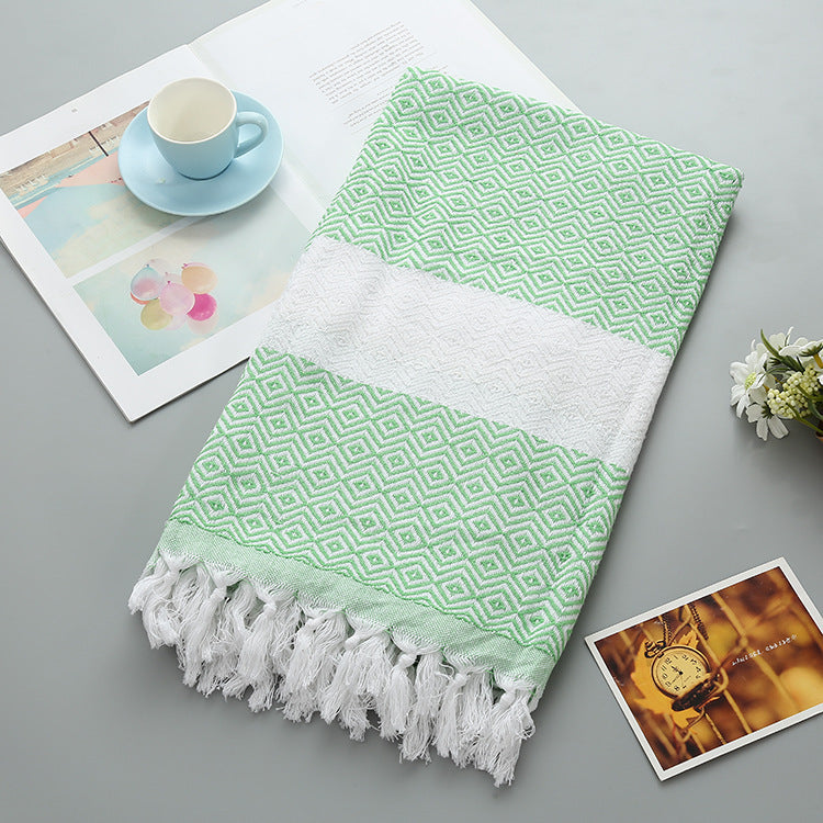 KTX-452371 Handmade Geometric Pattern Cotton Tassel Blanket Turkish Beach Towel