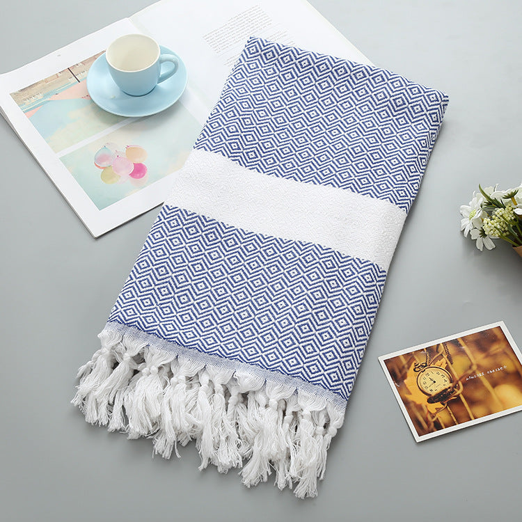 KTX-452371 Handmade Geometric Pattern Cotton Tassel Blanket Turkish Beach Towel
