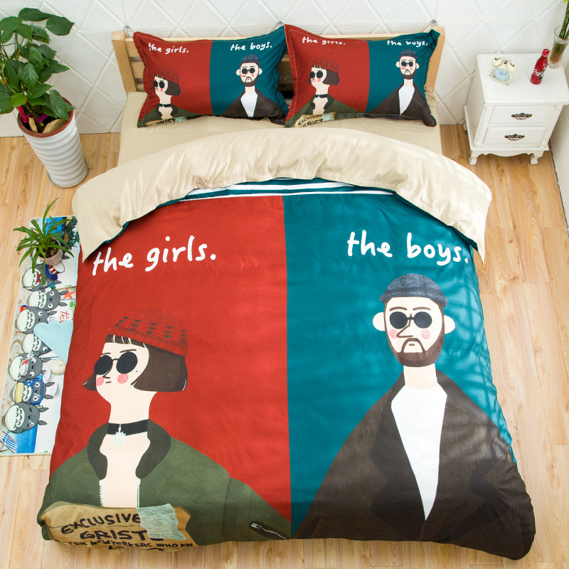 KTX-452627 Cartoon-Themed 1.8m Bedding Set - Three or Four-Piece Collection for Dormitory