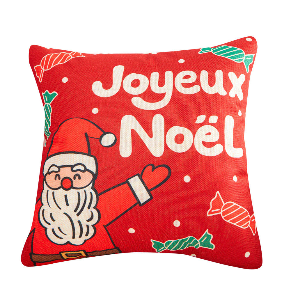 KTX-452755 Christmas Cartoon Santa Cushion Pillow Cover - 45x45cm Polyester Linen, Modern Design in Multiple Colors