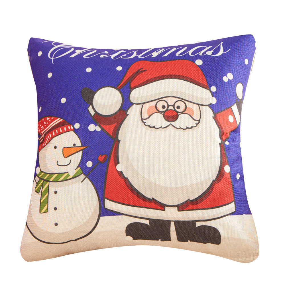 KTX-452755 Christmas Cartoon Santa Cushion Pillow Cover - 45x45cm Polyester Linen, Modern Design in Multiple Colors