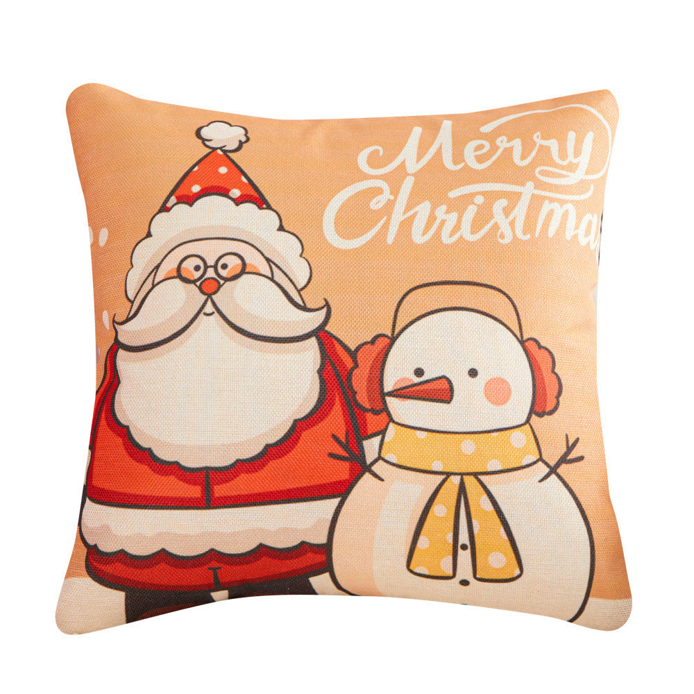 KTX-452755 Christmas Cartoon Santa Cushion Pillow Cover - 45x45cm Polyester Linen, Modern Design in Multiple Colors