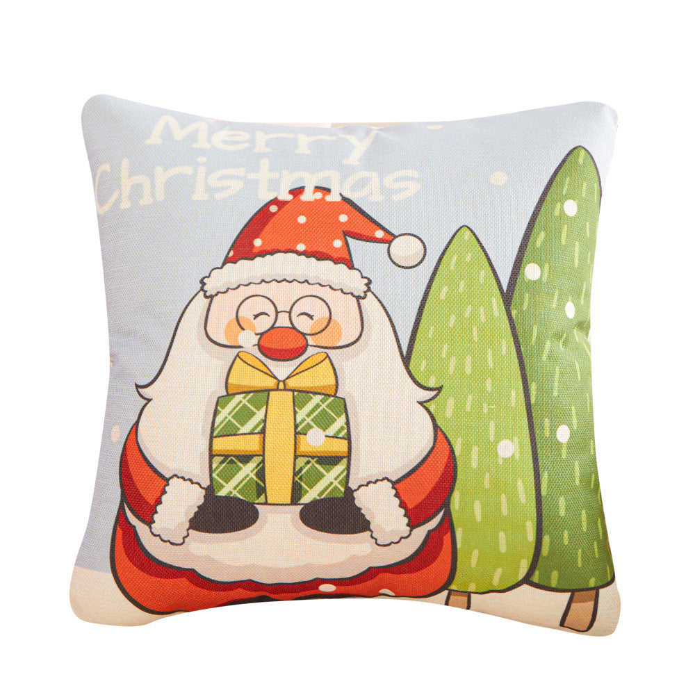 KTX-452755 Christmas Cartoon Santa Cushion Pillow Cover - 45x45cm Polyester Linen, Modern Design in Multiple Colors