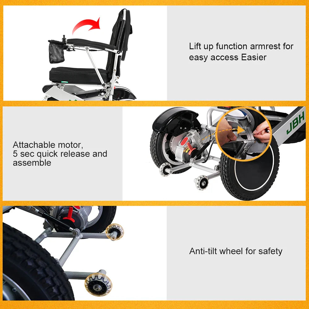 KTX-452819 Lightweight Portable Electric Wheelchair, Foldable, Airline Approved, Aluminum Alloy Frame, 120 kg Capacity, 20 km Range