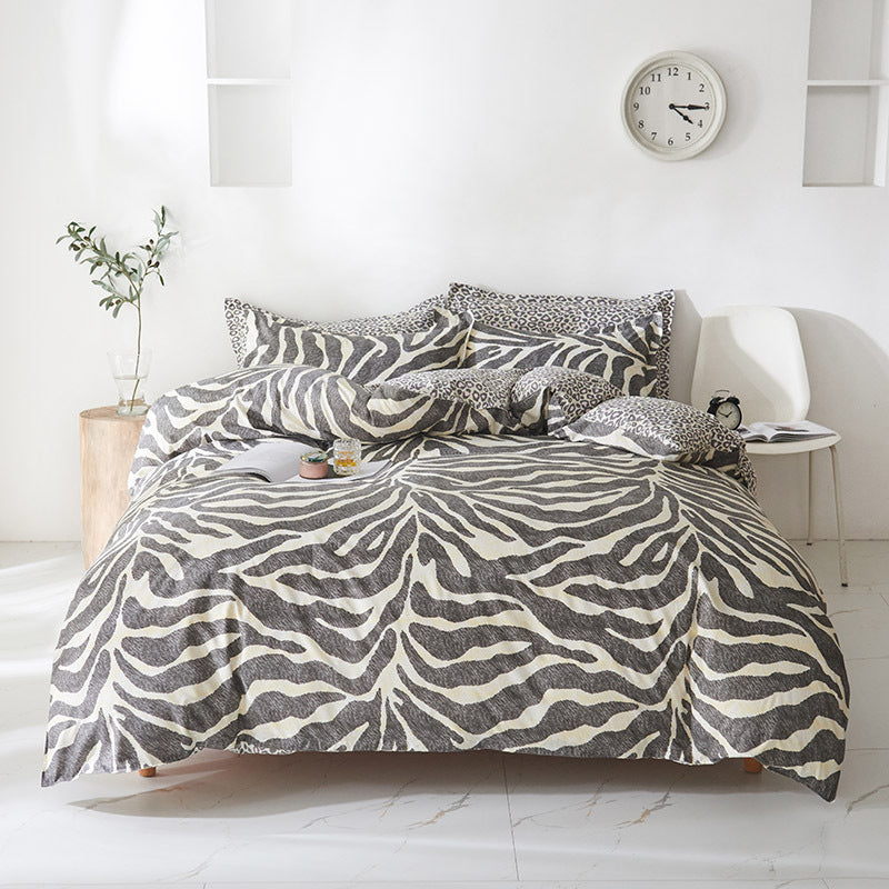 KTX-452947 Leopard Print Bed Sheet Set – Modern Minimalist Design, Includes Sheet, Bed Cover, and Pillowcases in Various Sizes