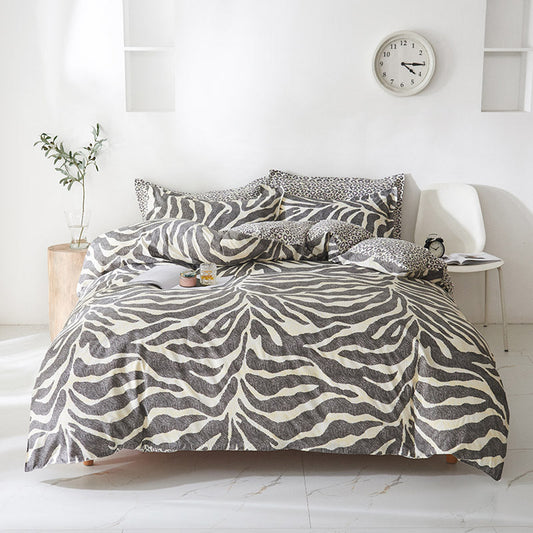 KTX-452947 Leopard Print Bed Sheet Set – Modern Minimalist Design, Includes Sheet, Bed Cover, and Pillowcases in Various Sizes