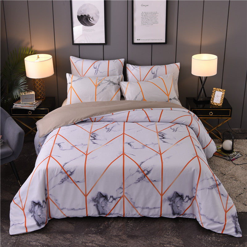 KTX-453267 Marbled Black and White Polyester Duvet Cover Set - Geometric Design, Various Sizes Available