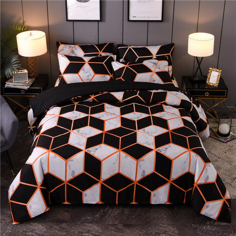 KTX-453267 Marbled Black and White Polyester Duvet Cover Set - Geometric Design, Various Sizes Available