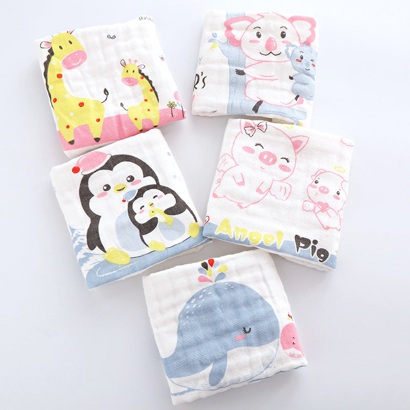 KTX-453523 6-Layer Embroidered Square Scarf Set for Babies and Toddlers, Cotton Saliva Towels in Various Designs