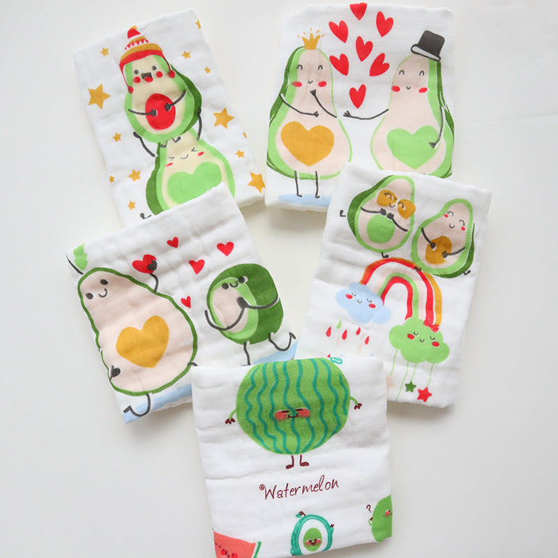 KTX-453523 6-Layer Embroidered Square Scarf Set for Babies and Toddlers, Cotton Saliva Towels in Various Designs