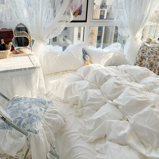 KTX-454099 Cream Series Girl Lace Bed Sheet and Pillowcase Set, Available in Multiple Colors and Sizes