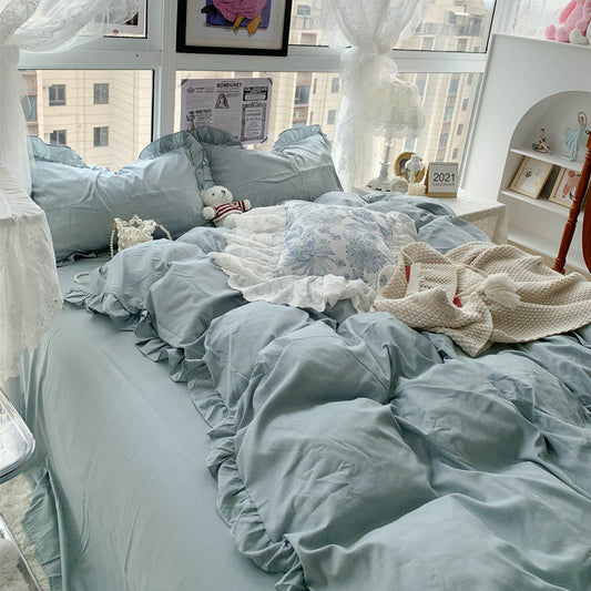 KTX-454099 Cream Series Girl Lace Bed Sheet and Pillowcase Set, Available in Multiple Colors and Sizes