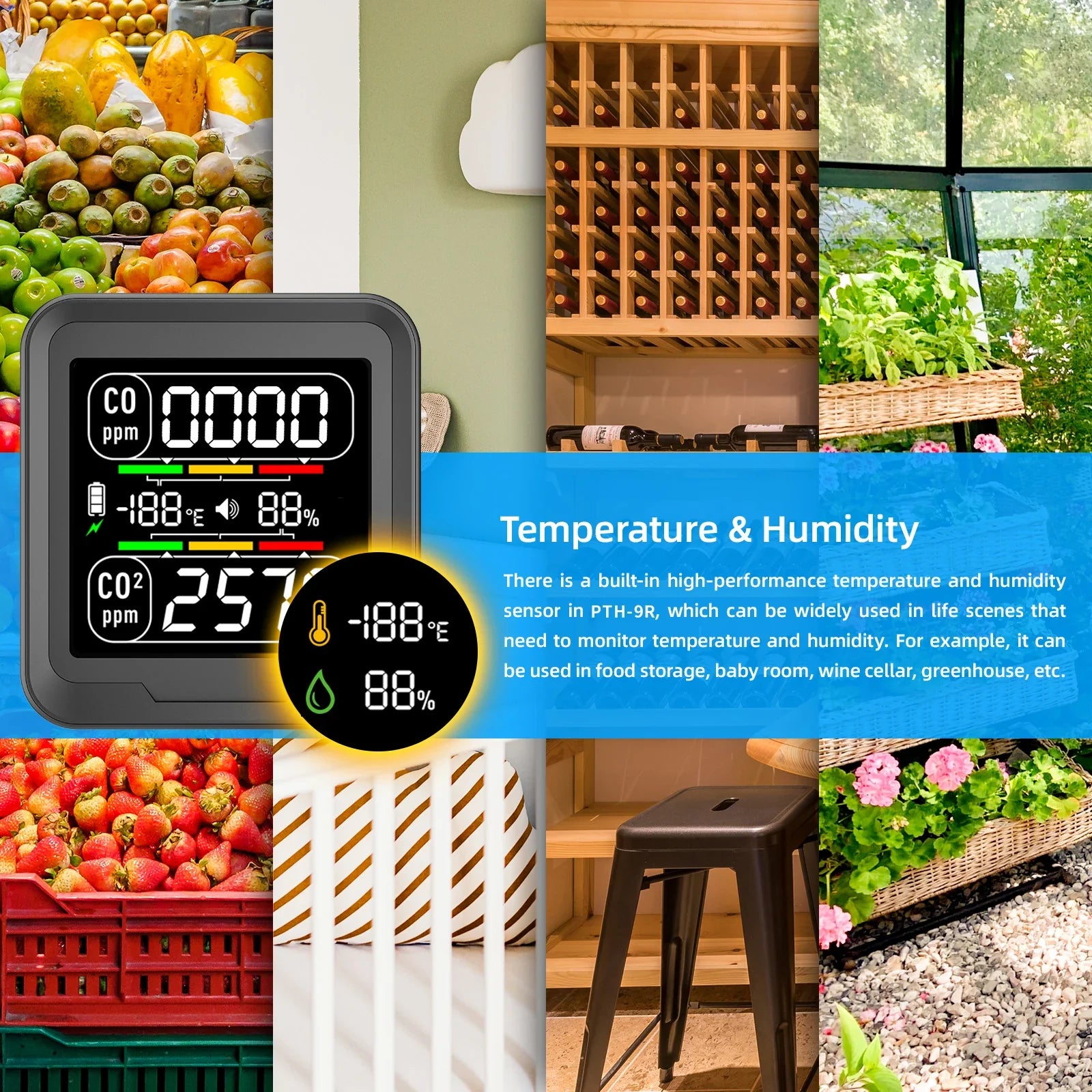 KTX-454291 Indoor CO2 and CO Monitor - Professional Portable Air Quality Detector