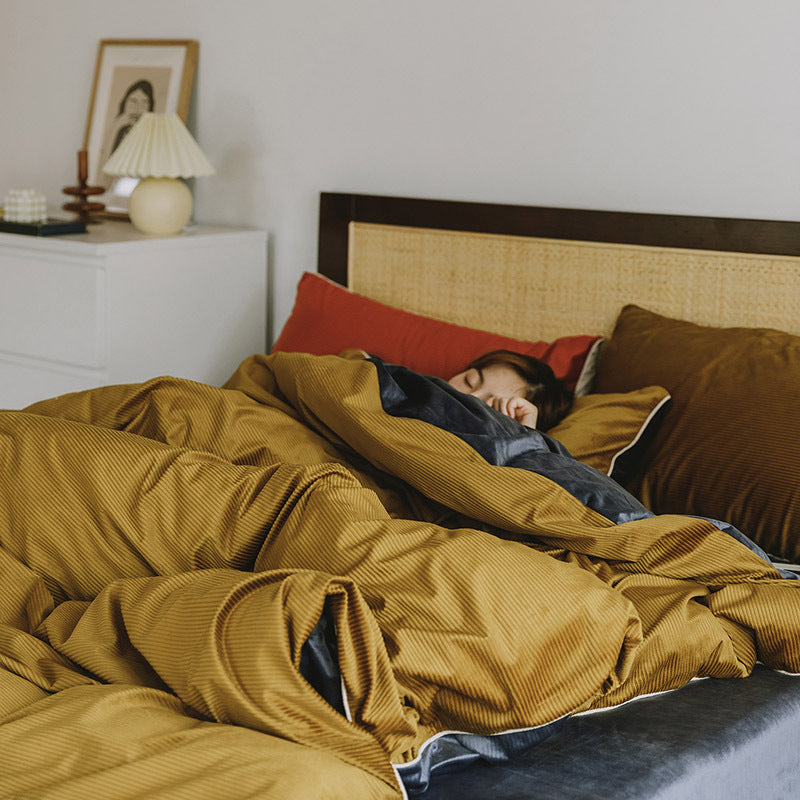 KTX-454419 Winter Milk Fleece Four-Piece Bedding Set - Cozy Heat-Storing Quilt Cover, Sheets, and Pillowcases in Varied Colors