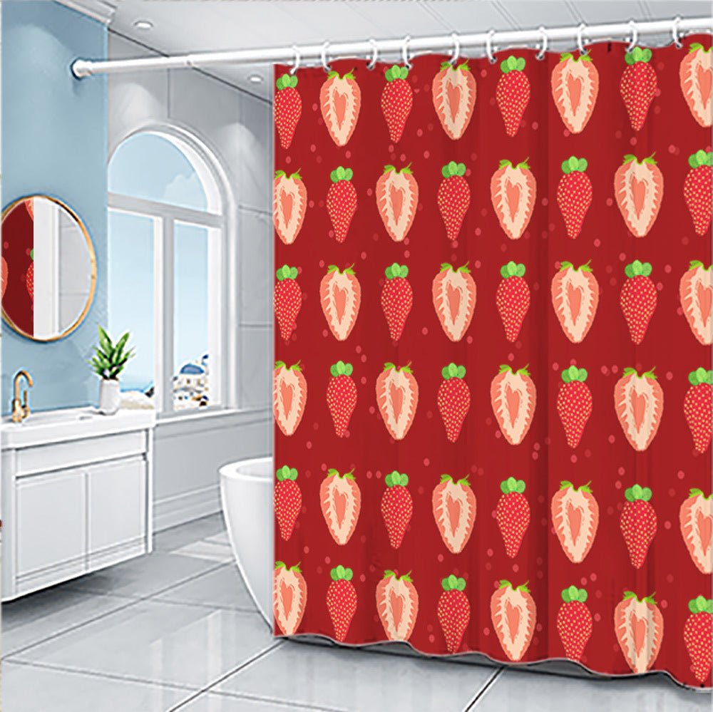 KTX-454803 Cartoon Fruit Pattern Shower Curtain Set in Modern Design, Multiple Sizes Available