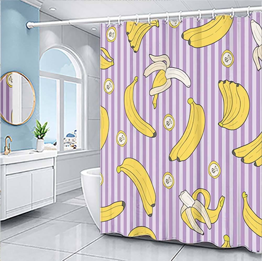KTX-454803 Cartoon Fruit Pattern Shower Curtain Set in Modern Design, Multiple Sizes Available