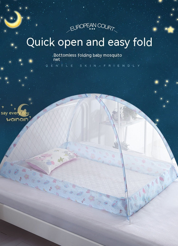KTX-456083 Children's Foldable Yurt Mosquito Net – Anti-Mosquito Bed Curtain in Pink, Blue, Beige, and Purple (Size 80-120)