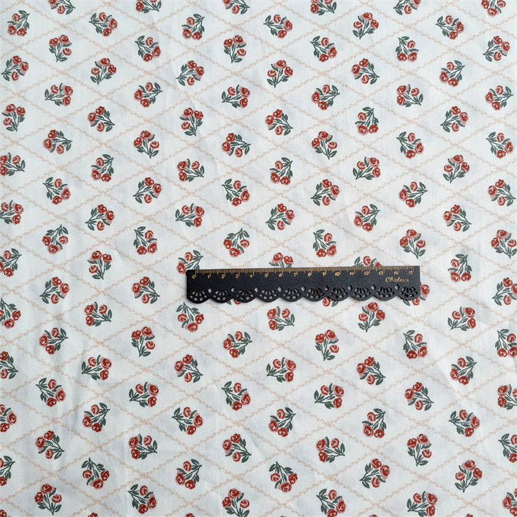 KTX-456083 Diagonal Lattice Small Rose Jujube Red Cotton Twill Fabric, 2.35m Wide, 10m Length, Regular Thickness