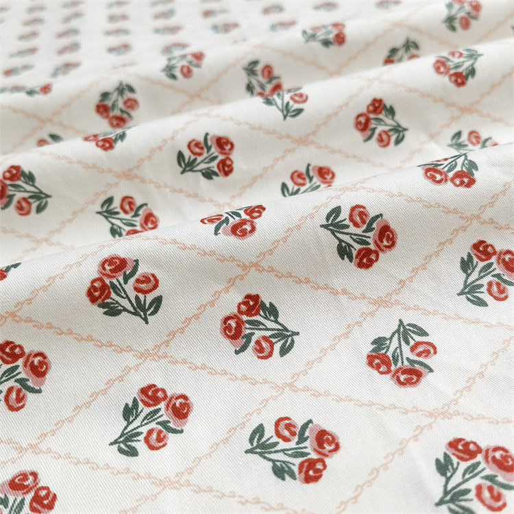 KTX-456083 Diagonal Lattice Small Rose Jujube Red Cotton Twill Fabric, 2.35m Wide, 10m Length, Regular Thickness