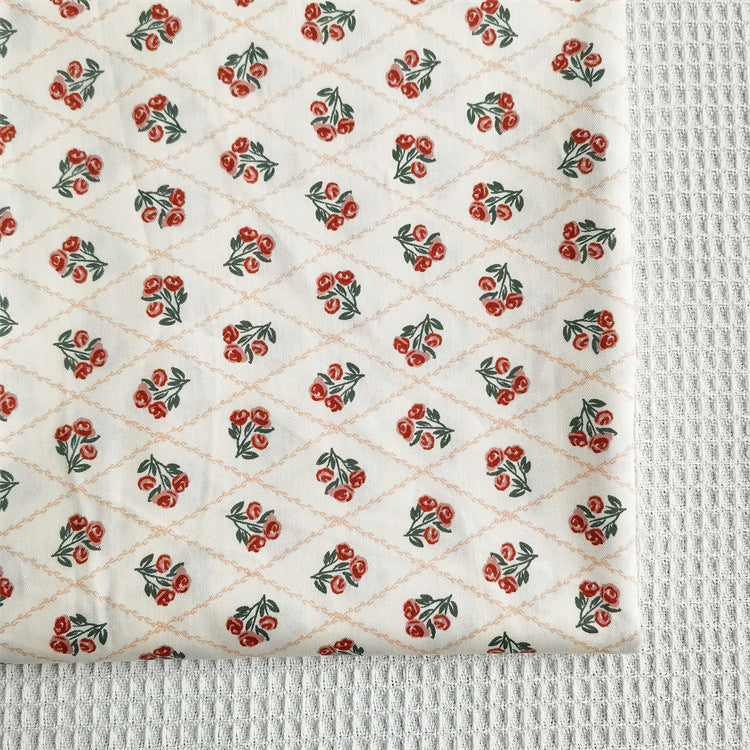 KTX-456083 Diagonal Lattice Small Rose Jujube Red Cotton Twill Fabric, 2.35m Wide, 10m Length, Regular Thickness