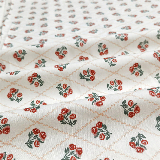 KTX-456083 Diagonal Lattice Small Rose Jujube Red Cotton Twill Fabric, 2.35m Wide, 10m Length, Regular Thickness