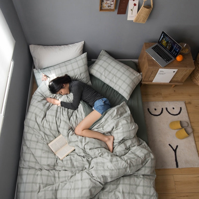 KTX-456083 Washed Cotton Check Duvet Cover for 1.8m Bed