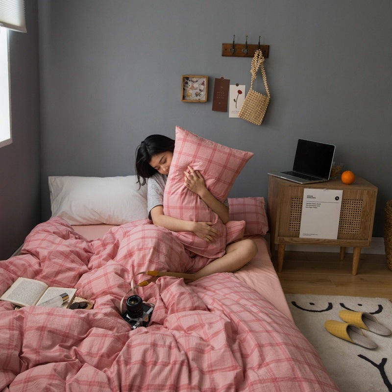 KTX-456083 Washed Cotton Check Duvet Cover for 1.8m Bed